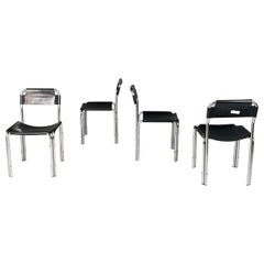Chaises modernes italiennes en cuir noir et métal tubulaire, années 1980.