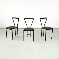 Italian modern chairs in black metal and rubber, 1980s