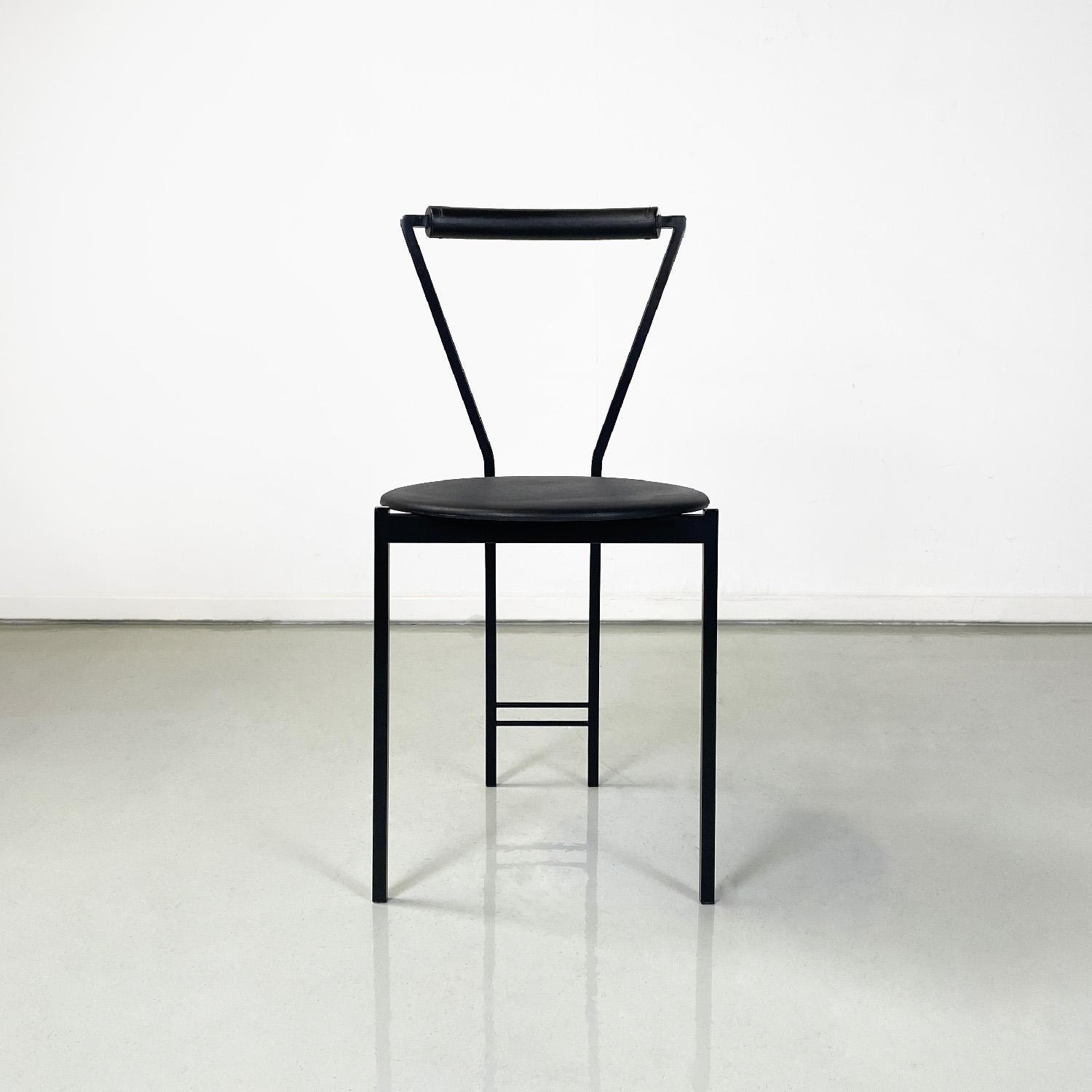 Modern Italian modern chairs in black metal and rubber, 1980s For Sale