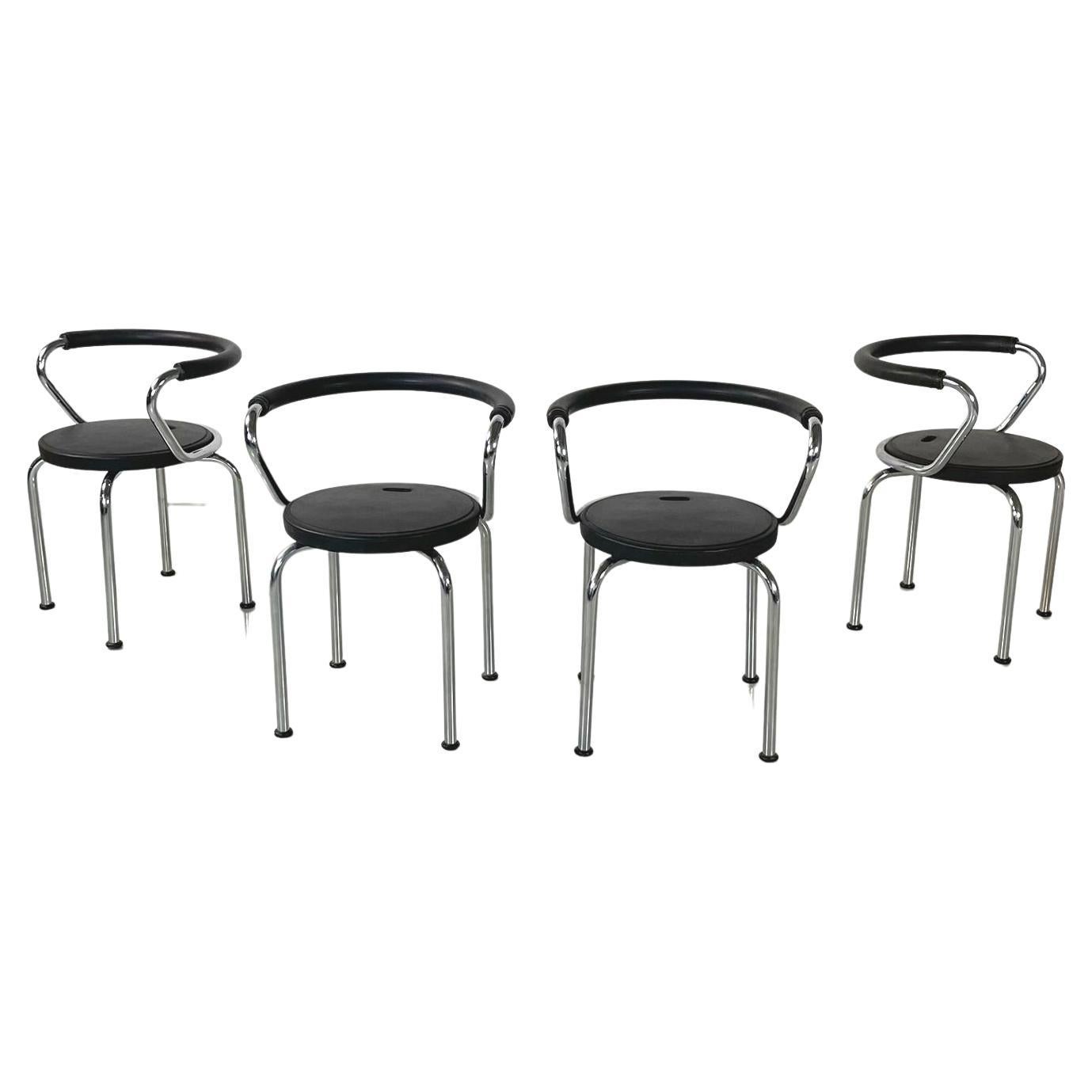 Italian Modern Chairs in Black Rubber and Metal by Airon, 1980s For Sale