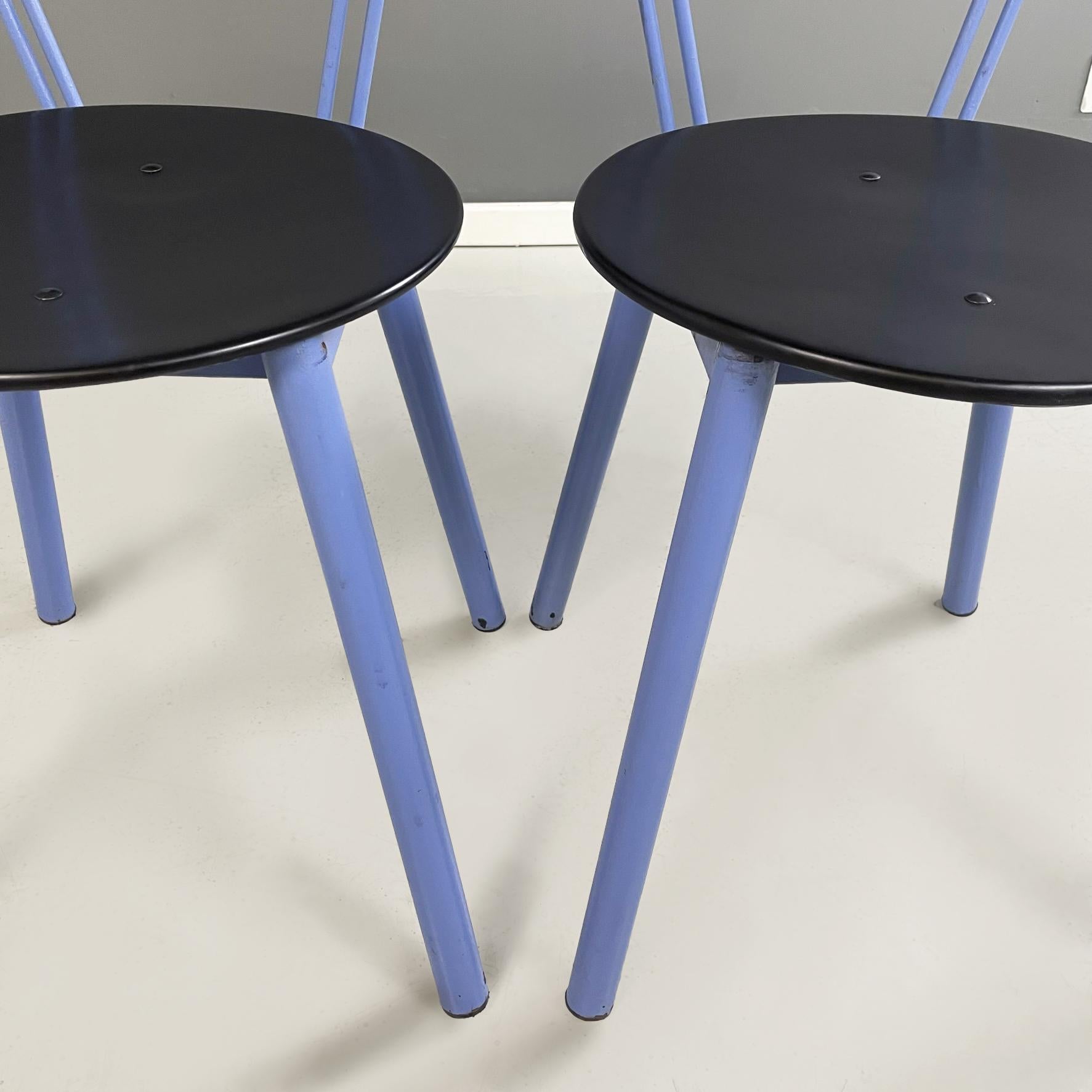 Italian modern Chairs in blue metal, black wood and black rubber, 1980s For Sale 2