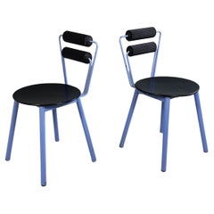 Italian modern Chairs in blue metal, black wood and black rubber, 1980s