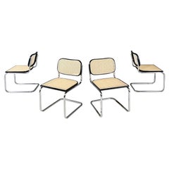 Italian Modern Chairs in Cesca Style with Vienna Straw, Wood and Steel, 1970s