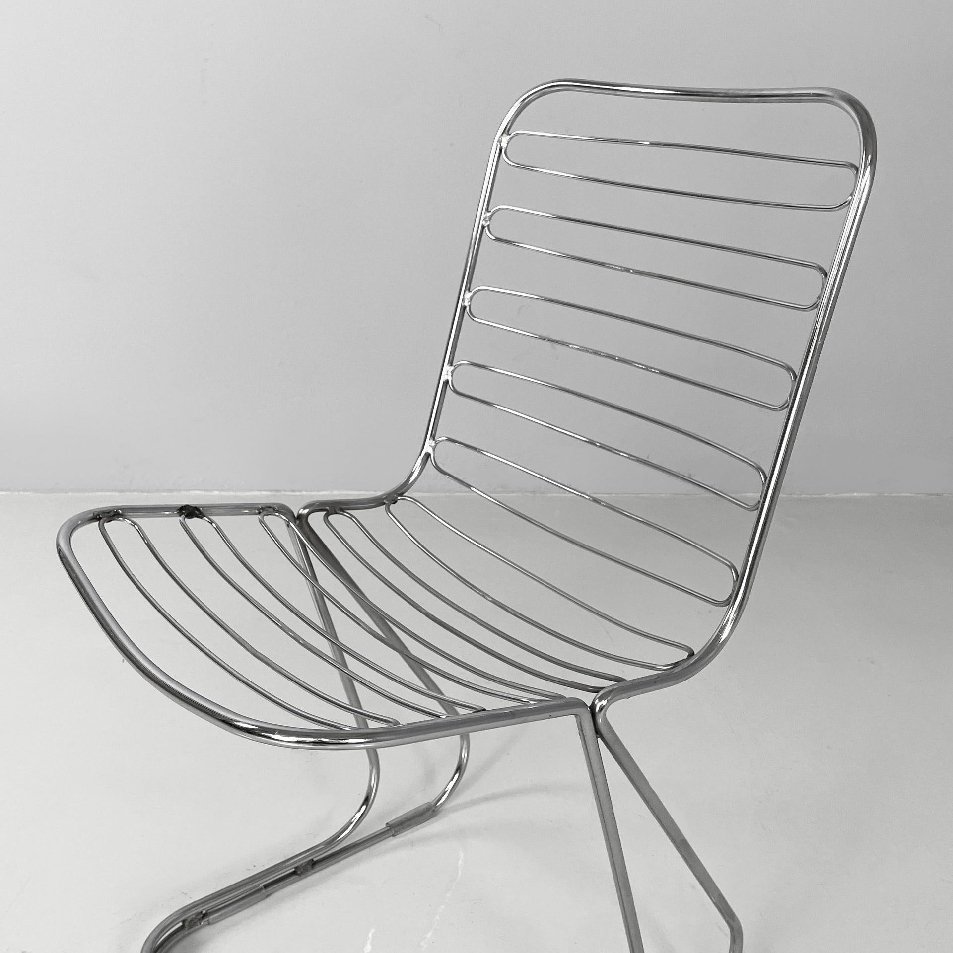 Sillas modernas italianas de varillas de acero cromado, años 70 en venta 1
