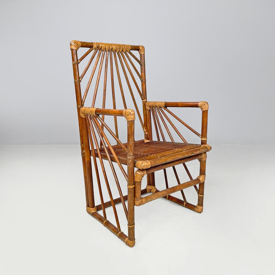 Moderno Italian modern chairs in rattan by Dal Vera with radial structure, 1970s in vendita