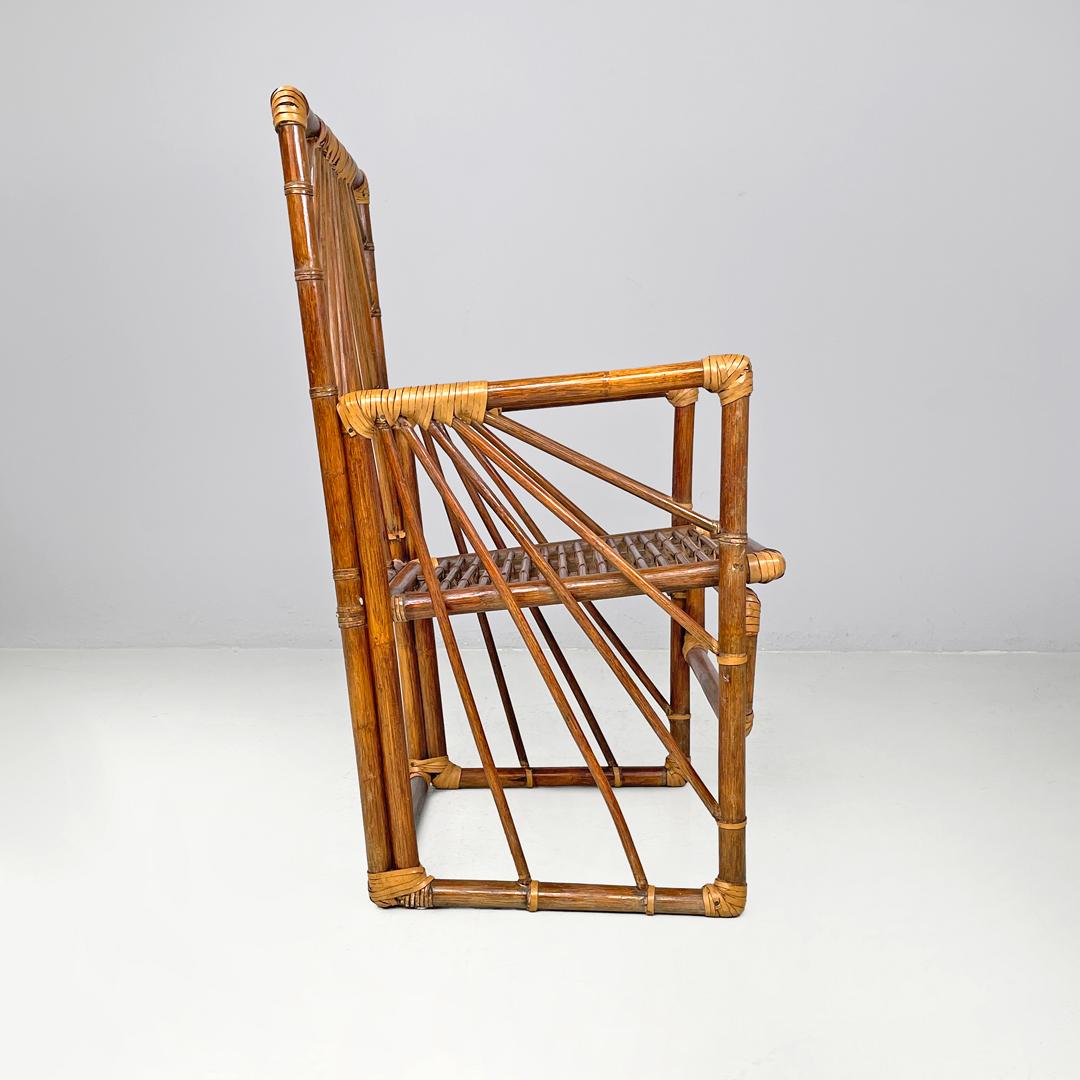 Italian modern chairs in rattan by Dal Vera with radial structure, 1970s In condizioni discrete in vendita a MIlano, IT