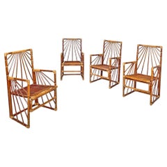 Italian modern chairs in rattan by Dal Vera with radial structure, 1970s