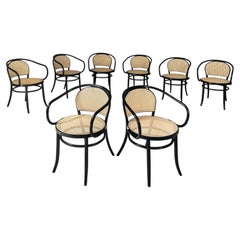 Chaises modernes italiennes en paille et bois noir, 1970