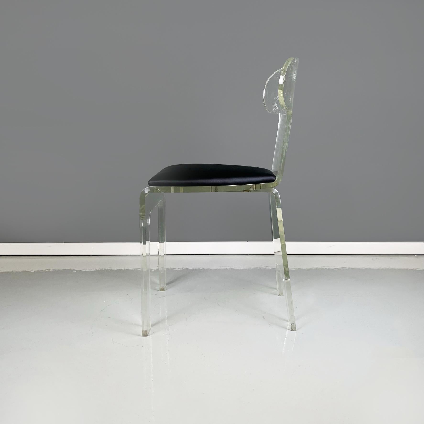 Italian modern Chairs in transparent thick plexiglass and black sky, 1980s In Good Condition For Sale In MIlano, IT