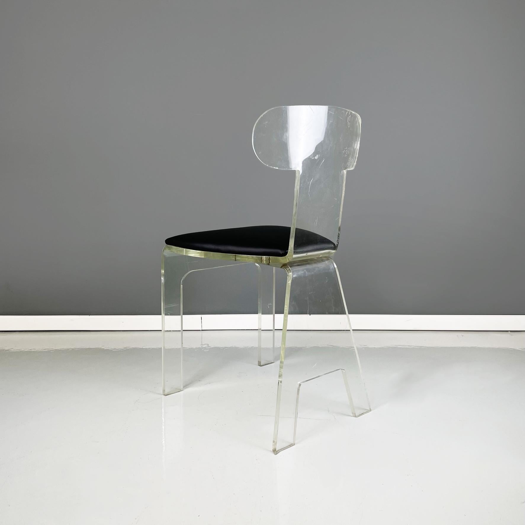 Late 20th Century Italian modern Chairs in transparent thick plexiglass and black sky, 1980s For Sale