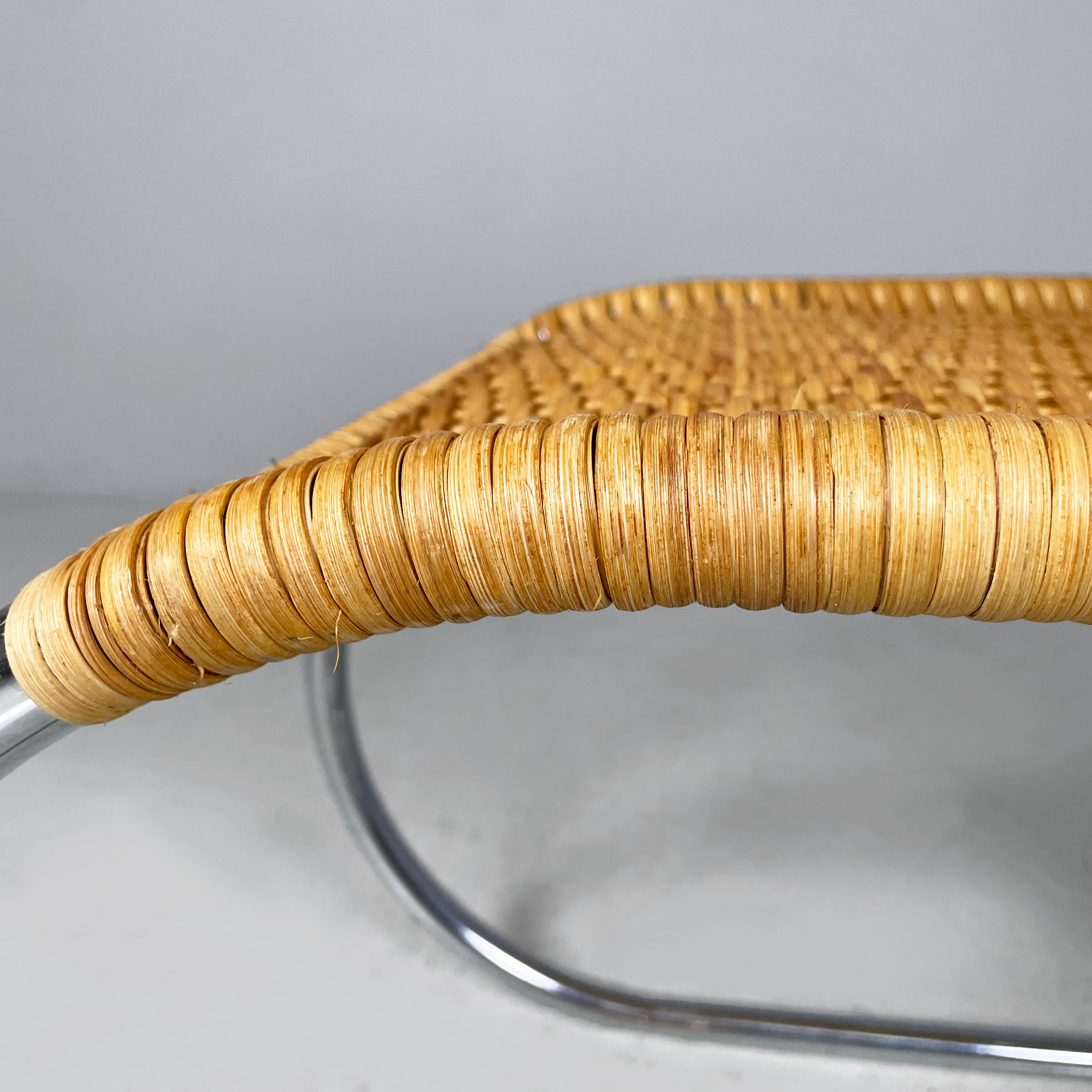 Italian modern chairs in woven straw and curved steel, 1970s For Sale 4