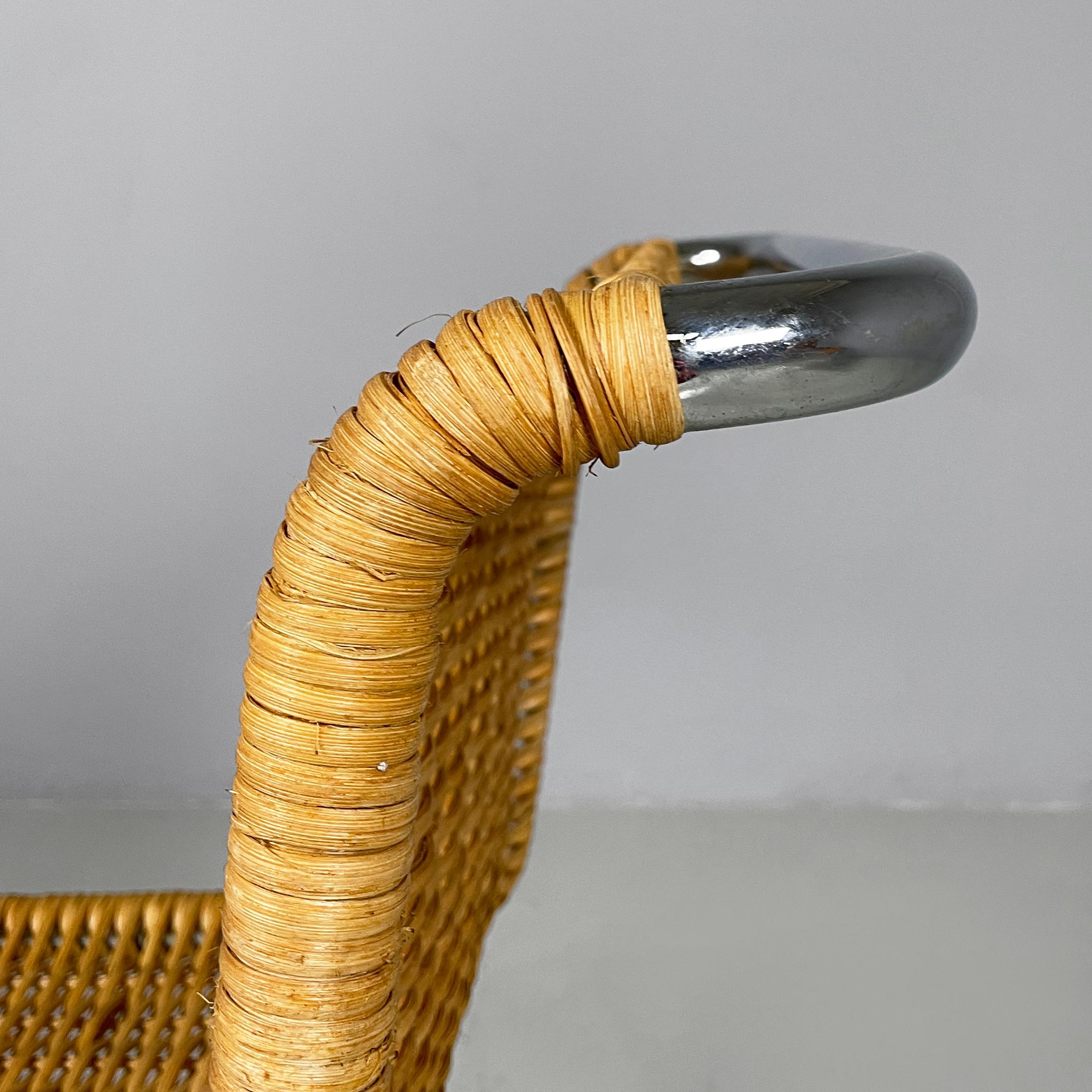 Italian modern chairs in woven straw and curved steel, 1970s For Sale 6