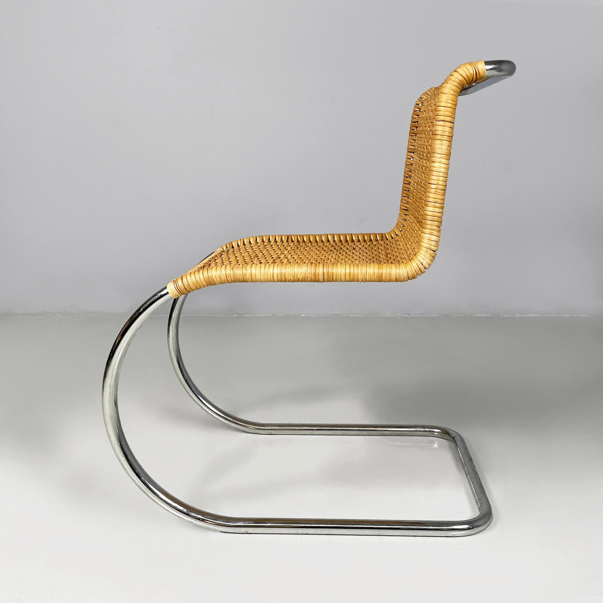 Modern Italian modern chairs in woven straw and curved steel, 1970s For Sale