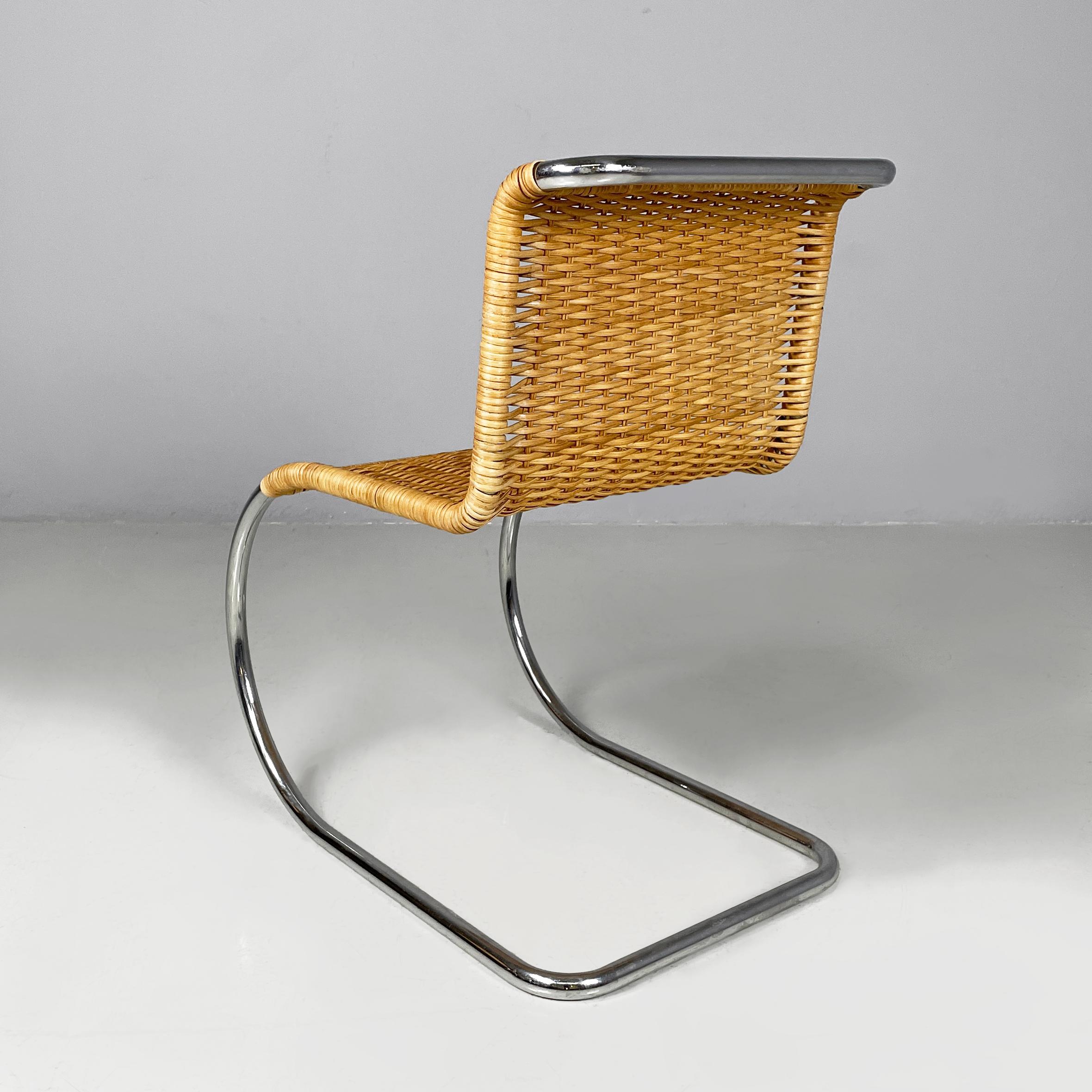Italian modern chairs in woven straw and curved steel, 1970s In Good Condition For Sale In MIlano, IT