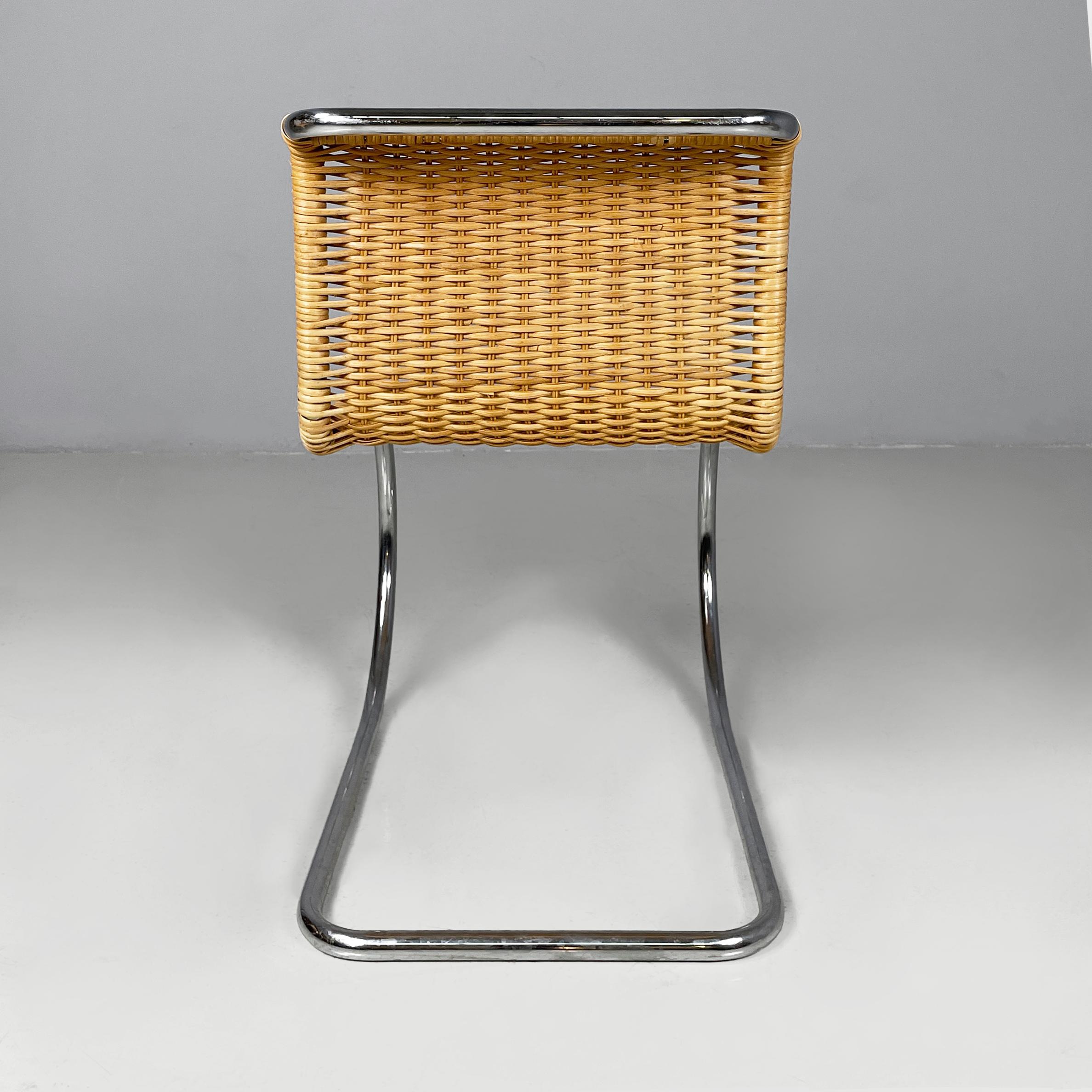 Late 20th Century Italian modern chairs in woven straw and curved steel, 1970s For Sale
