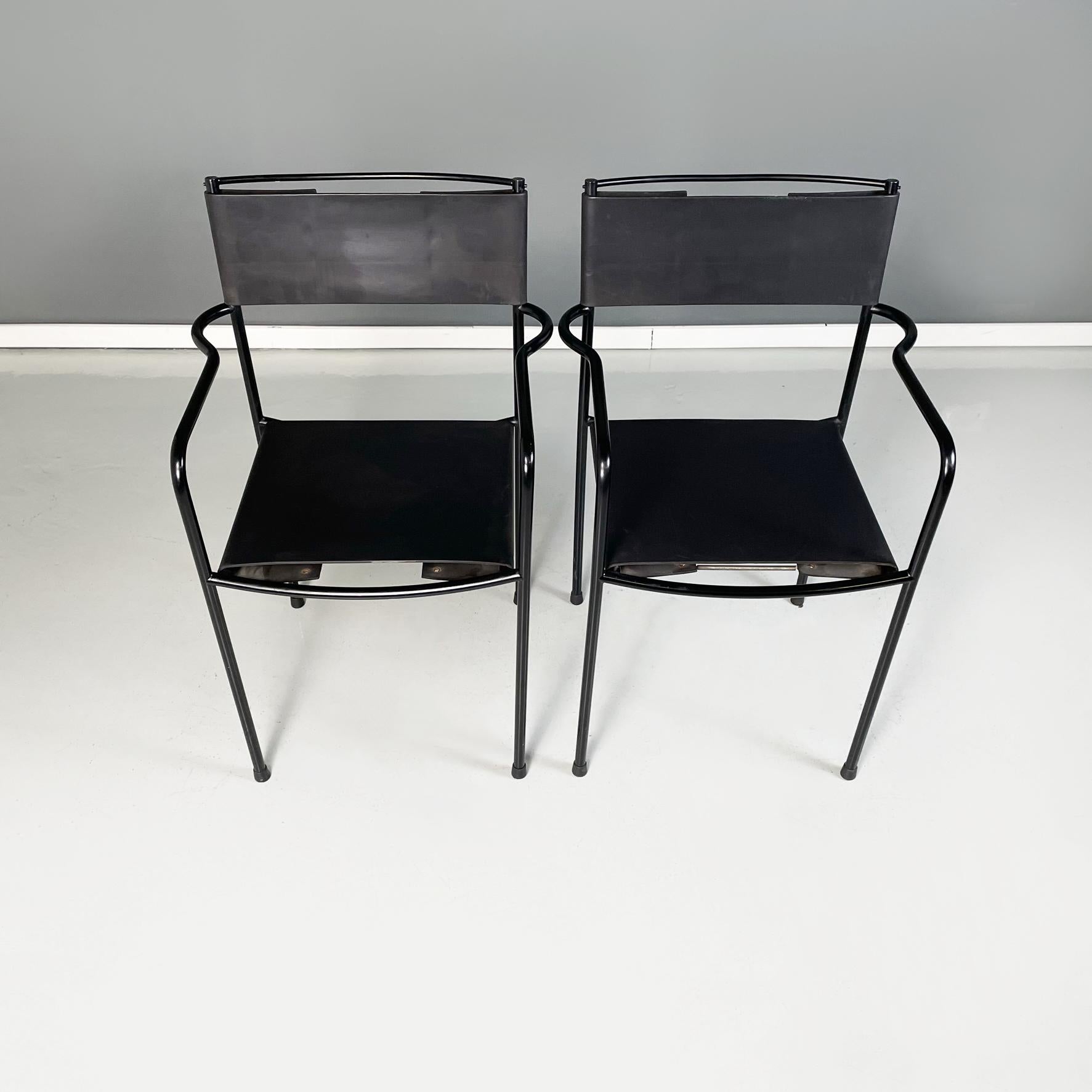 Italian modern chairs mod. Spaghetti by Giandomenico Belotti for Alias Design, 1980s
Pair of chairs mod. Spaghetti with rectangular seat and back in black ecological leather and springs on the back. The structure is in tubular metal, painted in