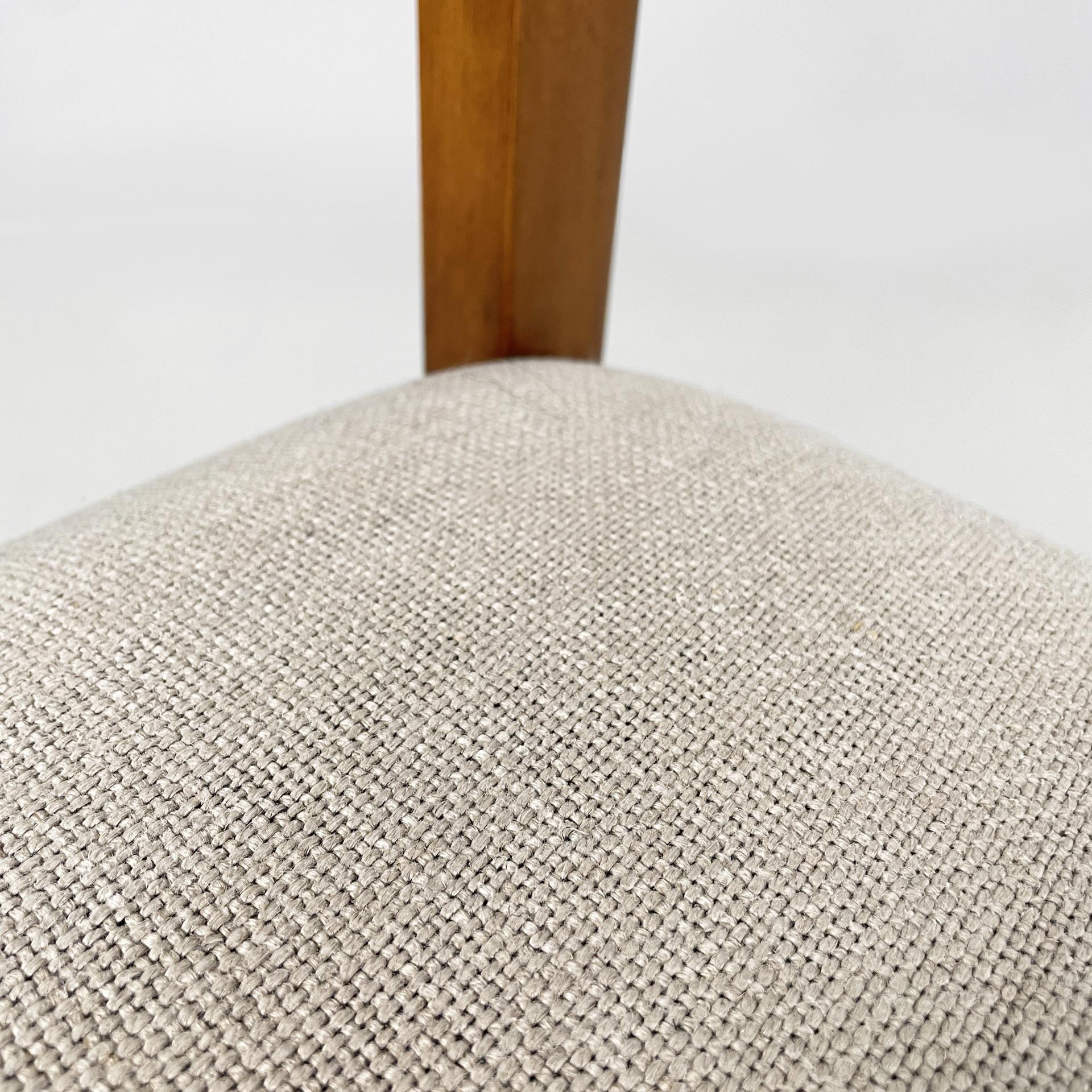 Italian modern chairs with armrest in wood and beige fabric, 1970s For Sale 4