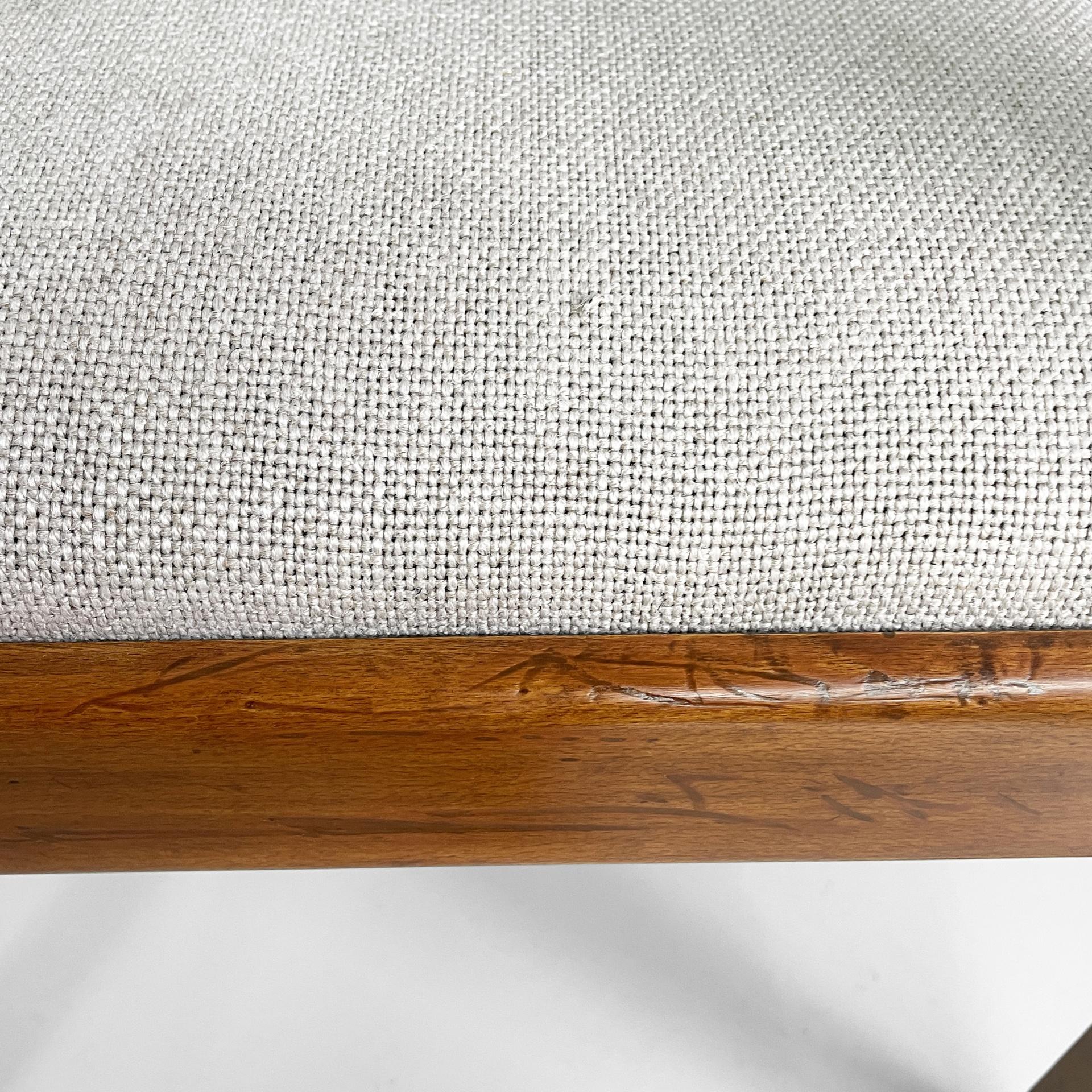 Italian modern chairs with armrest in wood and beige fabric, 1970s For Sale 5