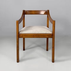Italian modern chairs with armrest in wood and beige fabric, 1970s