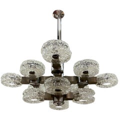 Italian Modern Chrome, Stainless and Glass Chandelier by Oscar Torlasco