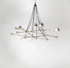 Italian Modern Chandelier in Brass and Enamel by Fabio Ltd