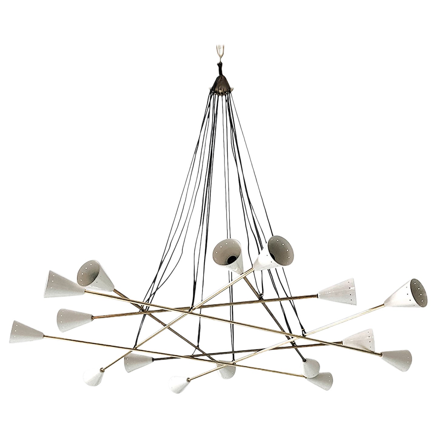 Italian Modern Chandelier in Brass and Enamel by Fabio Ltd