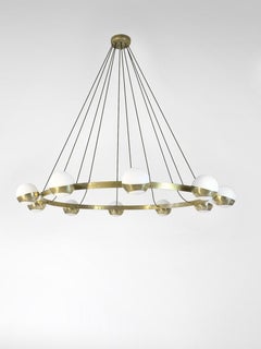 Italian Modern Chandelier in Brass and Opaline Glass by Fabio Ltd