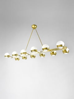 Italian Modern Chandelier in Brass and Opaline Glass by Fabio Ltd