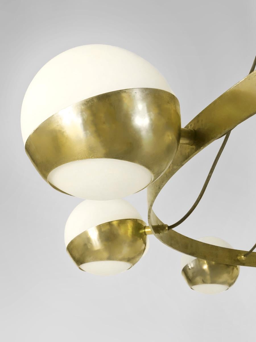 Italian Modern Chandelier in Brass and Opaline Glass by Fabio Ltd In New Condition For Sale In Los Angeles, CA