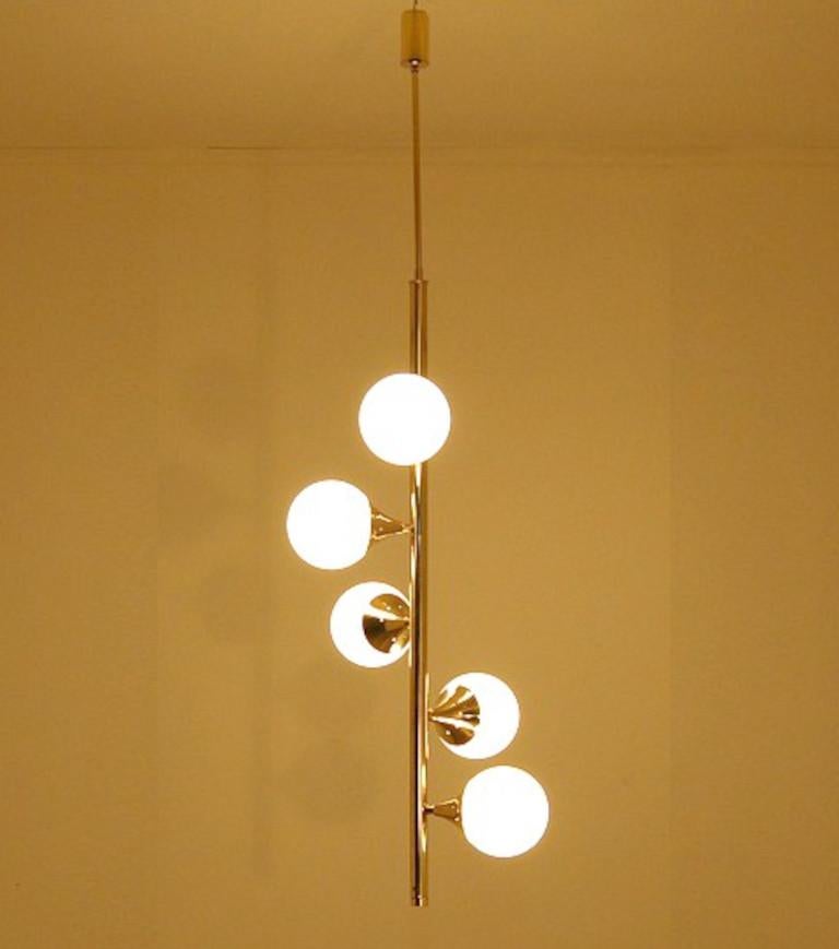Contemporary Italian Modern Chandelier in Brass and Opaline Glass by Fabio Ltd For Sale