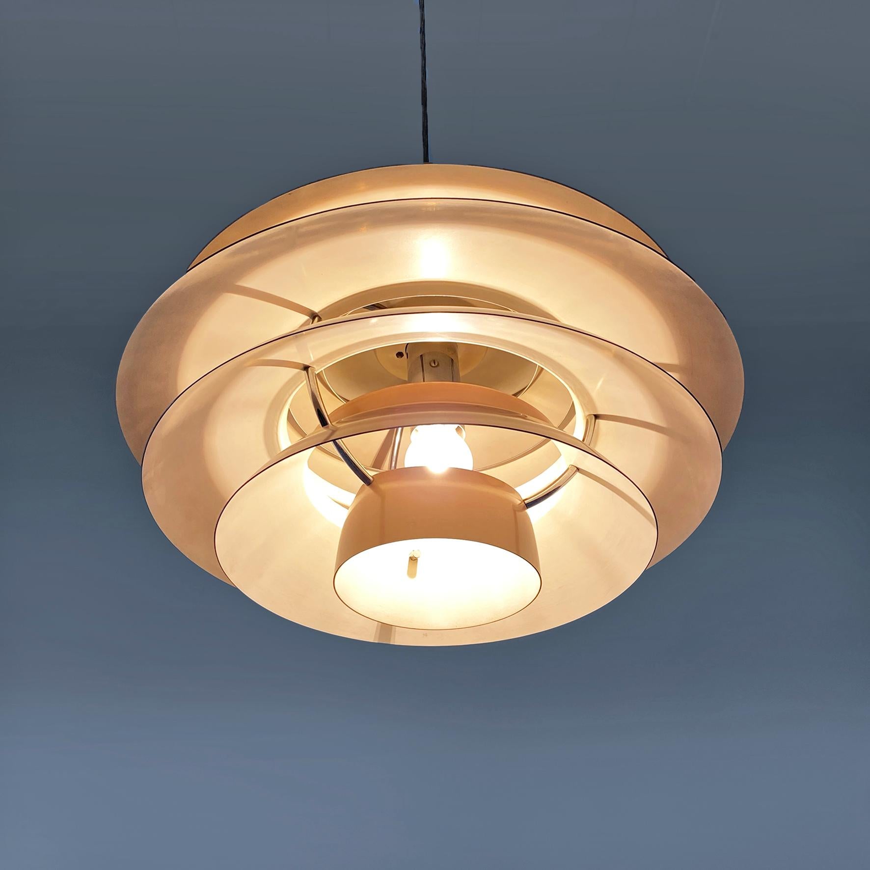 Italian modern chandelier mod. 1262 by Stilnovo in metal and copper color, 1960s For Sale 1