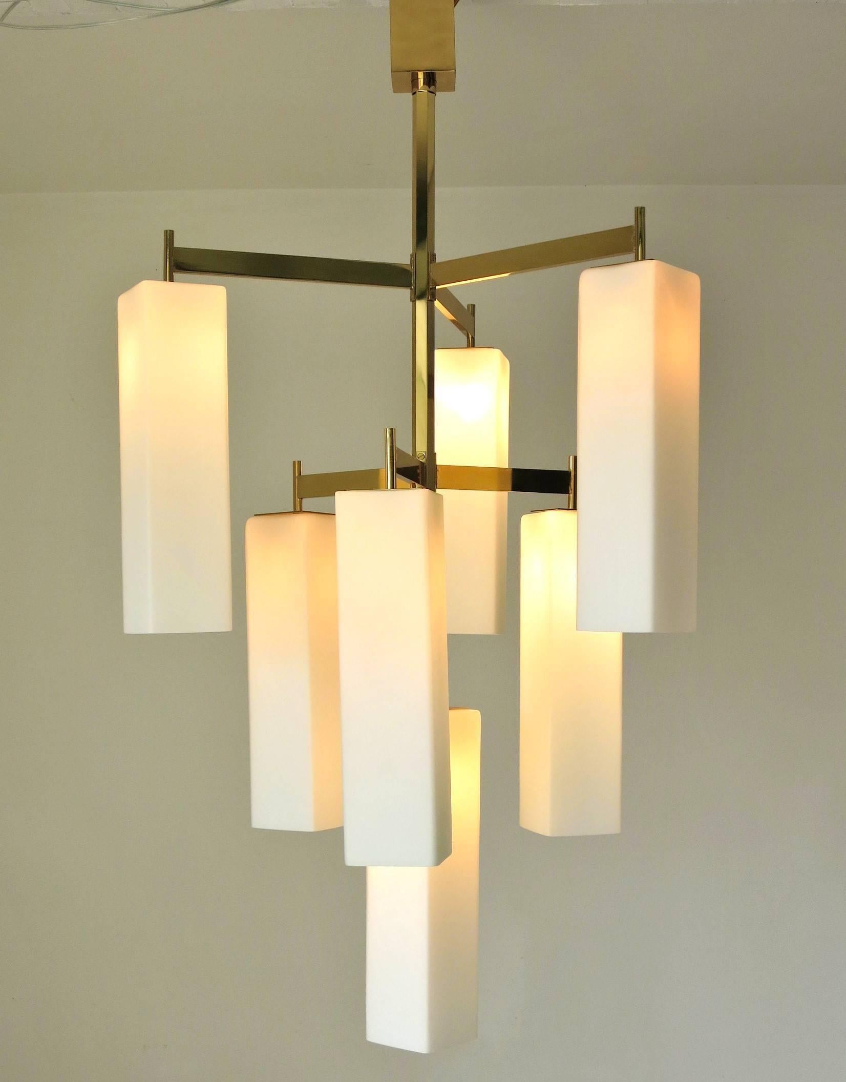 Contemporary Italian Modern Chandelier w/ Frosted White Rectangular Murano Glass, 2017