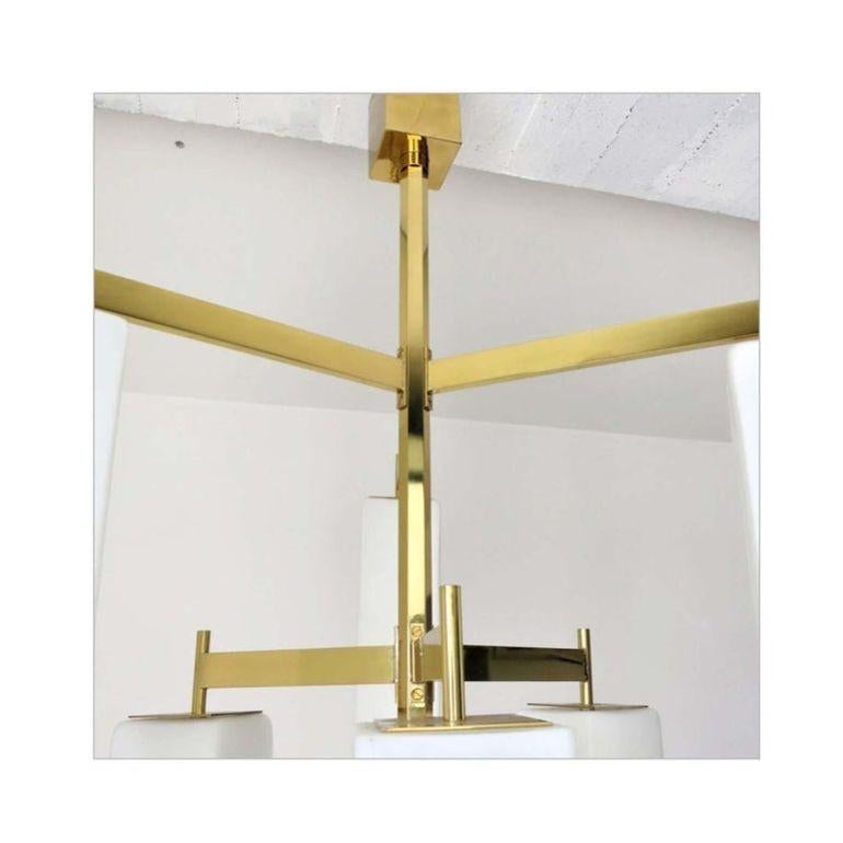 Italian Modern Chandelier w/ Frosted White Rectangular Murano Glass, 2017 For Sale 1