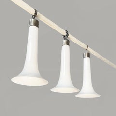Italian modern chandeliers in white opaline glass and metal, 1970s