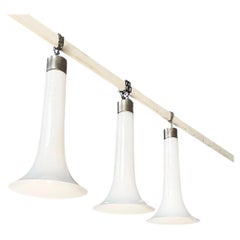 Italian modern chandeliers in white opaline glass and metal, 1970s