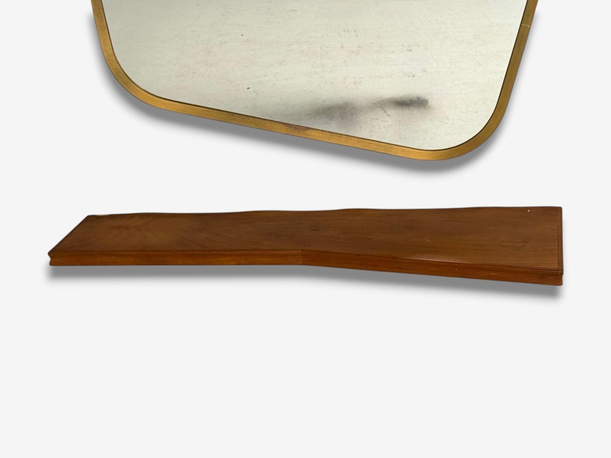 Milieu du XXe siècle Console moderne italienne en cerisier et verre avec miroir, Italie, années 1950 en vente