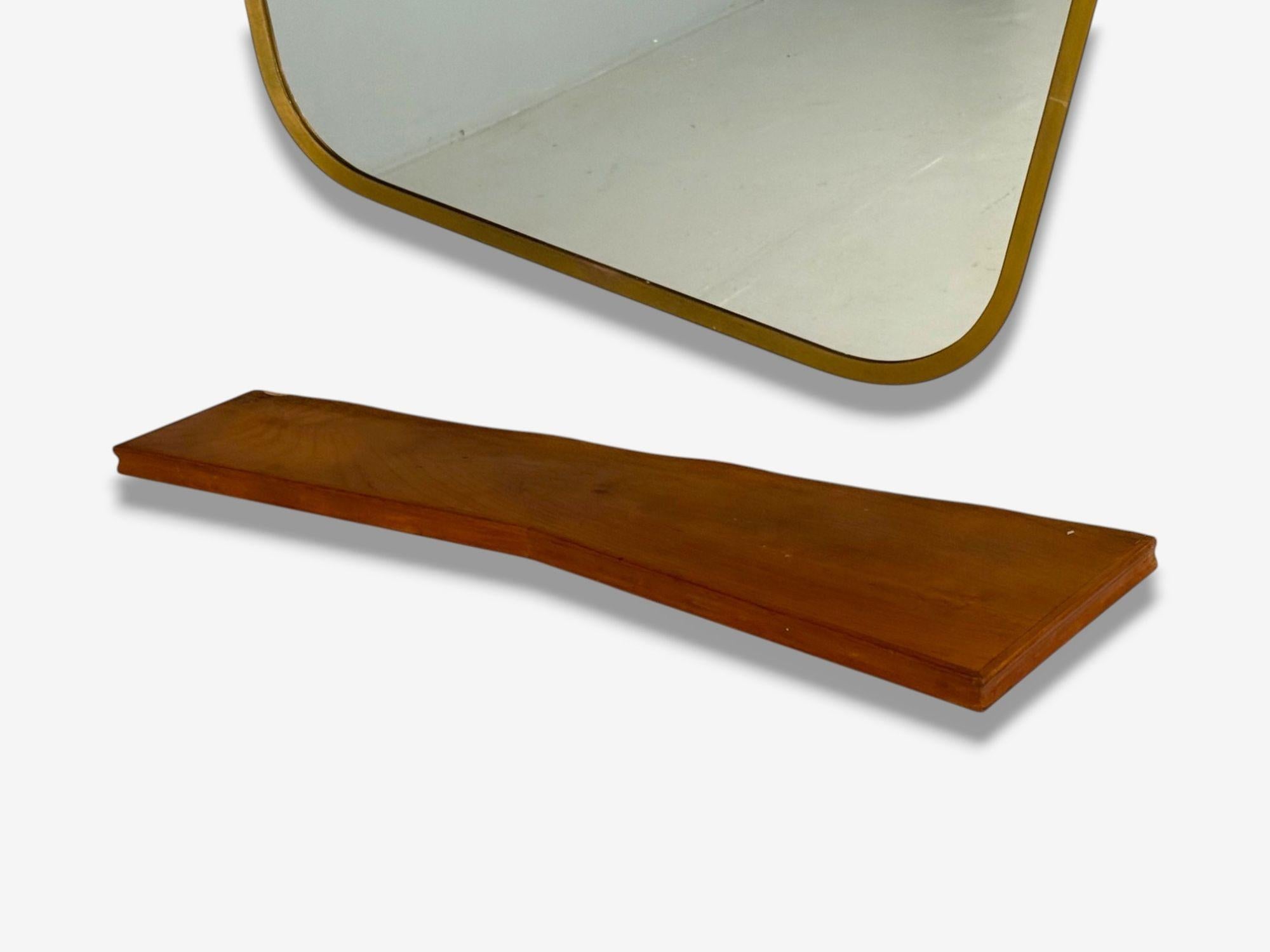Laiton Console moderne italienne en cerisier et verre avec miroir, Italie, années 1950 en vente