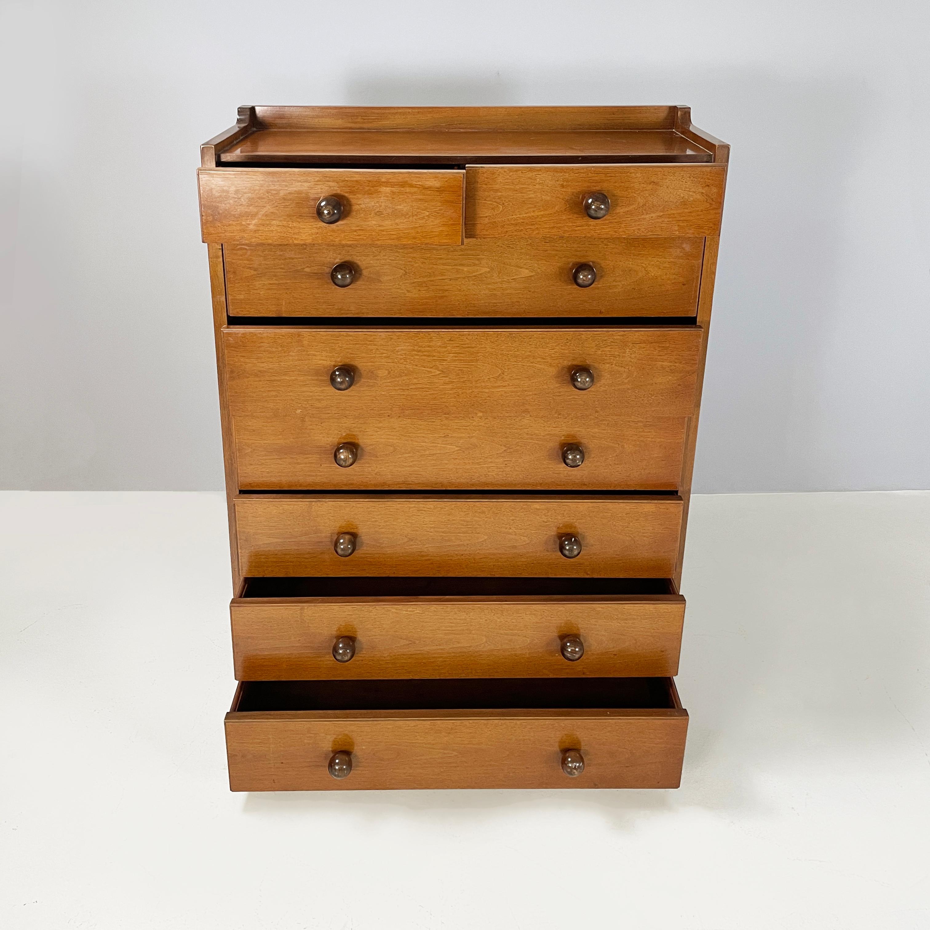 Modern Italian modern Chest of drawers in wood with spherical handle, 1980s For Sale