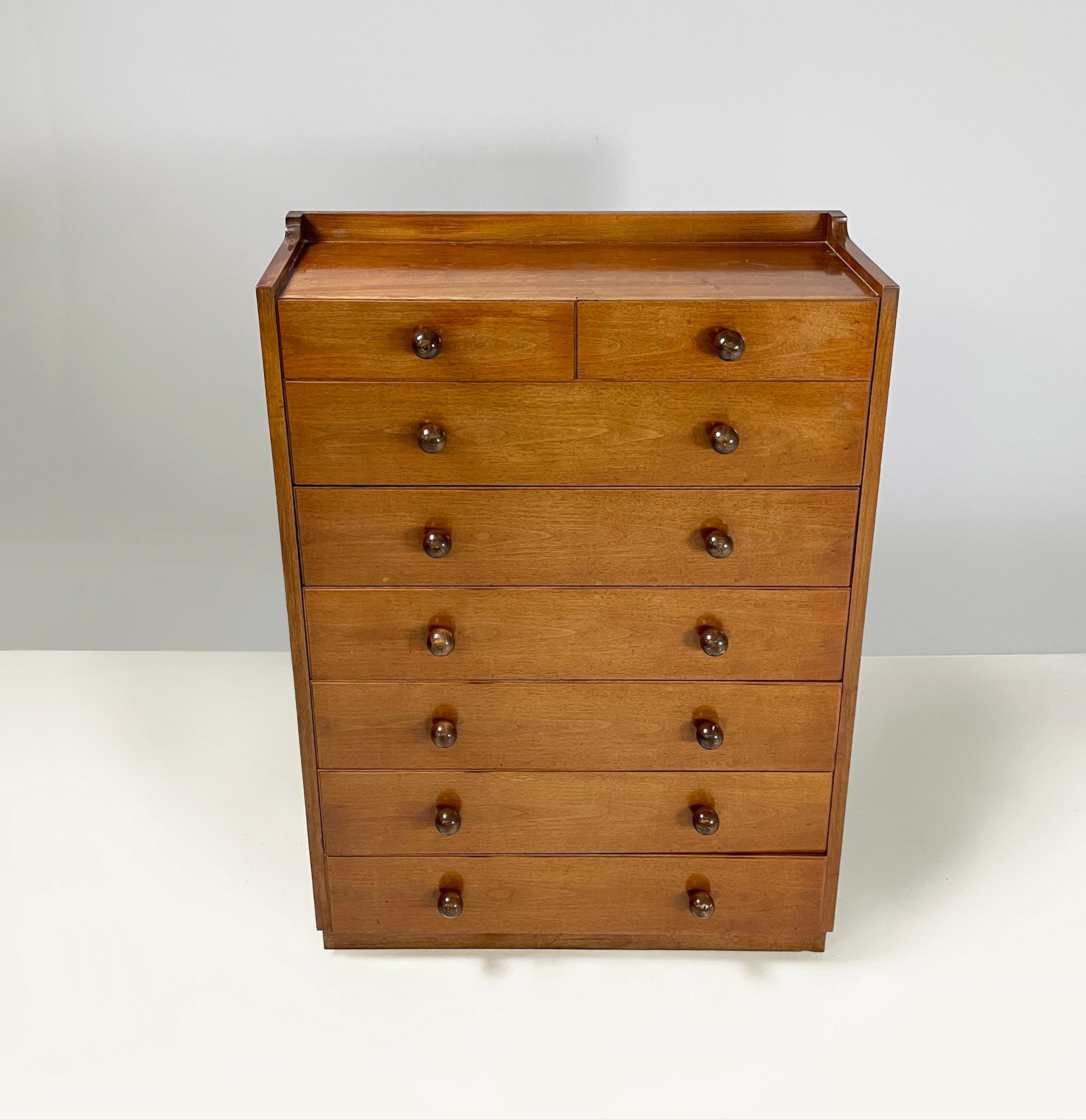 Italian modern Chest of drawers in wood with spherical handle, 1980s In Good Condition For Sale In MIlano, IT