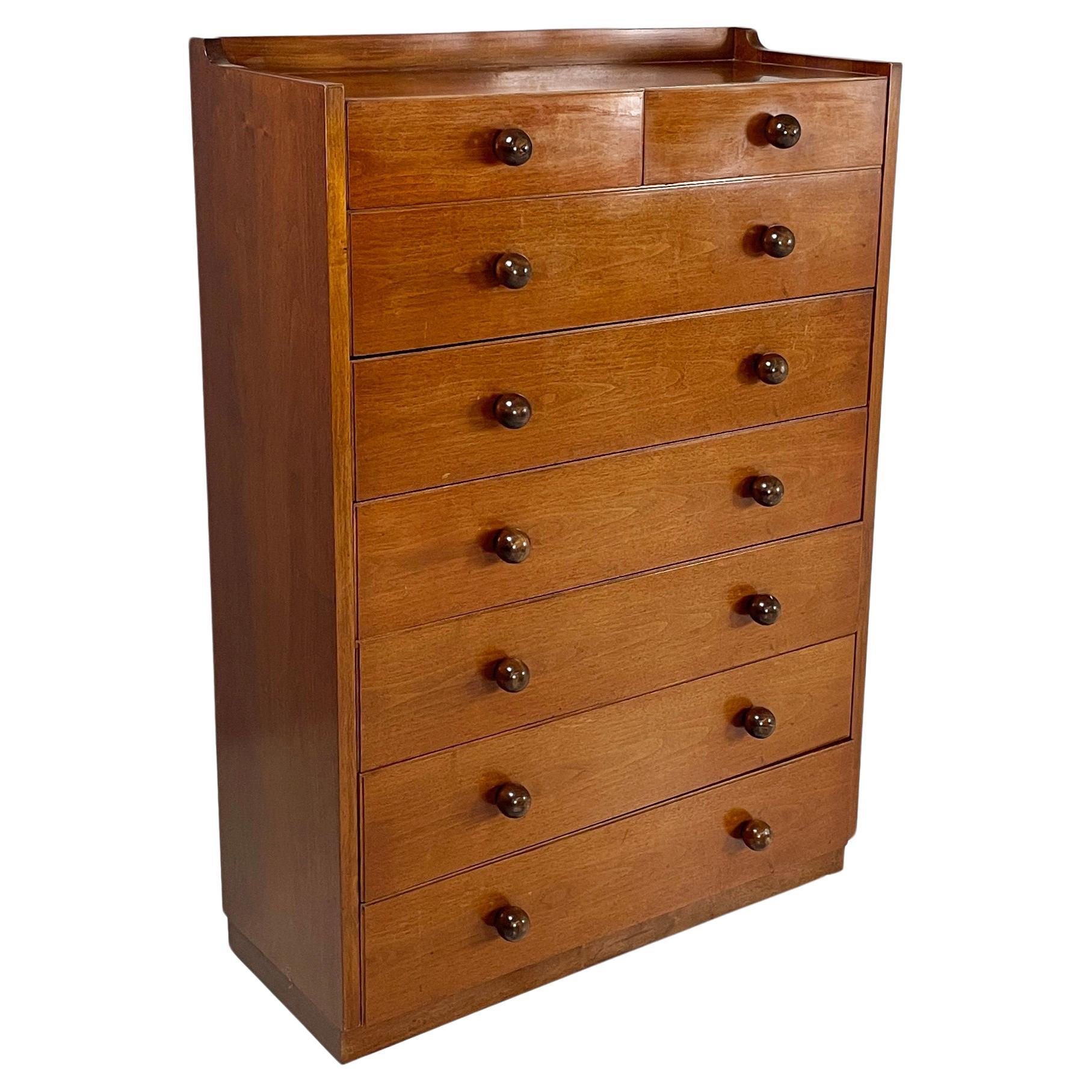Italian modern Chest of drawers in wood with spherical handle, 1980s For Sale