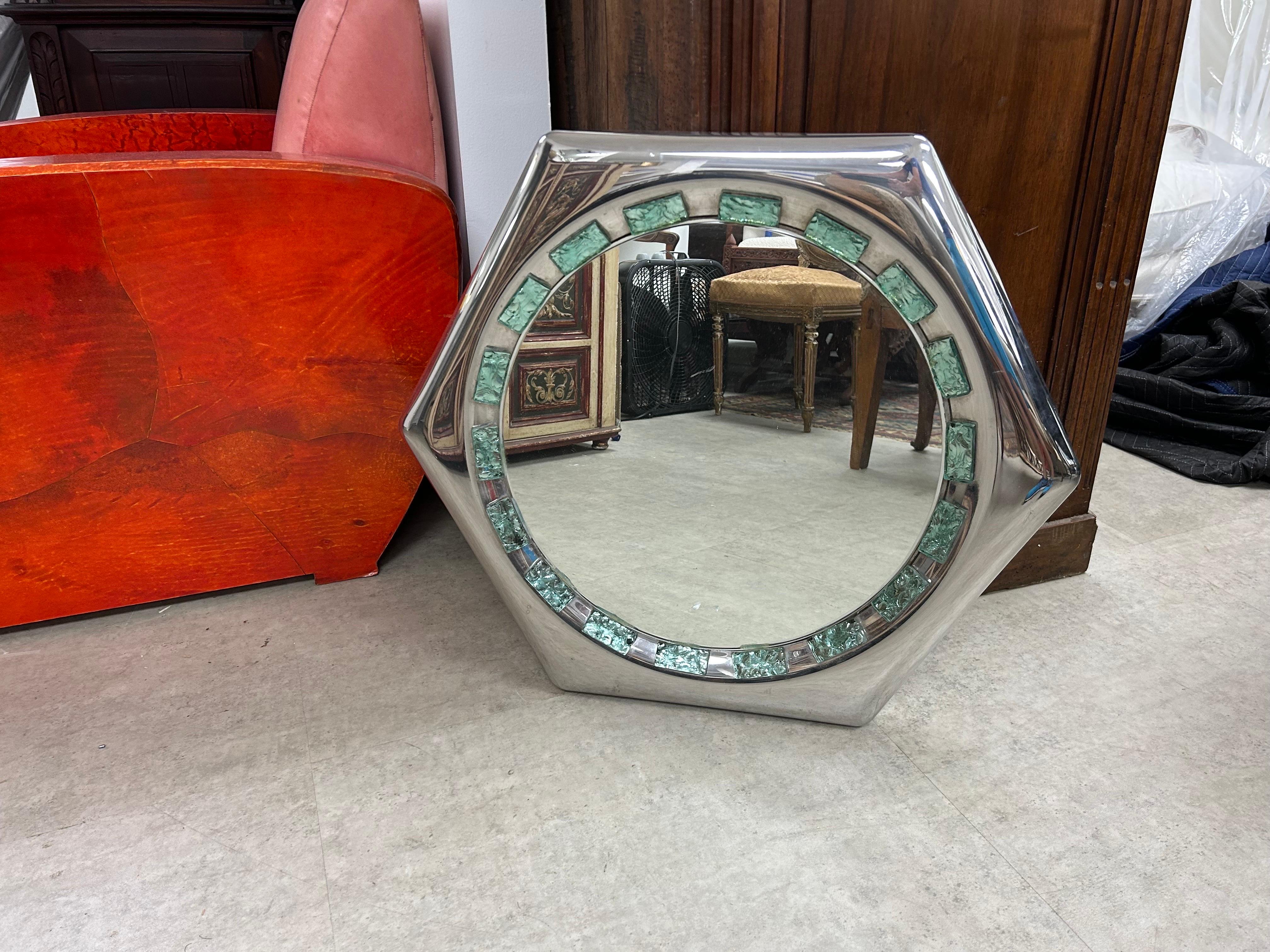 Mid-Century Modern Miroir moderne italien en chrome et verre ciselé en vente