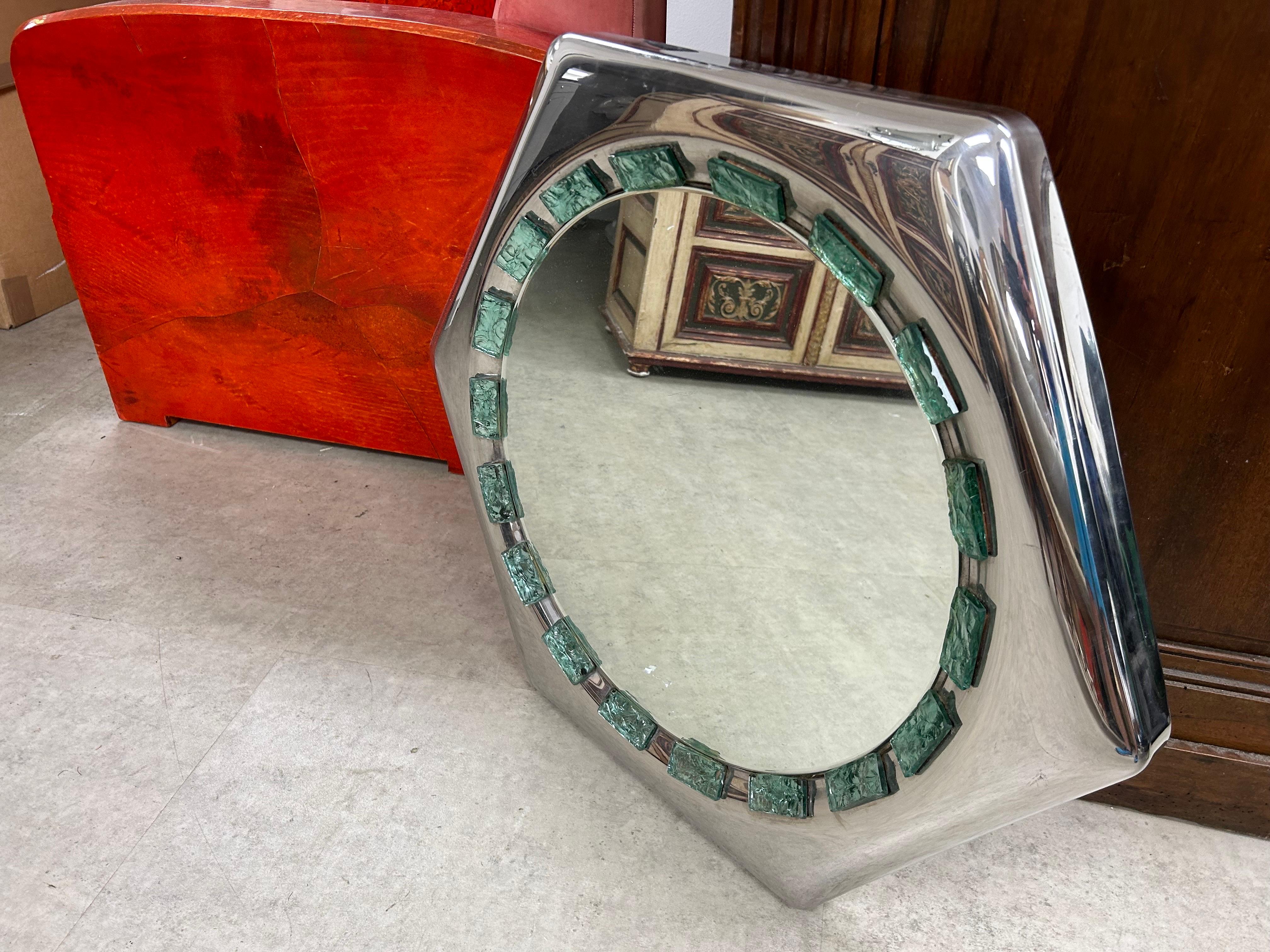 Milieu du XXe siècle Miroir moderne italien en chrome et verre ciselé en vente