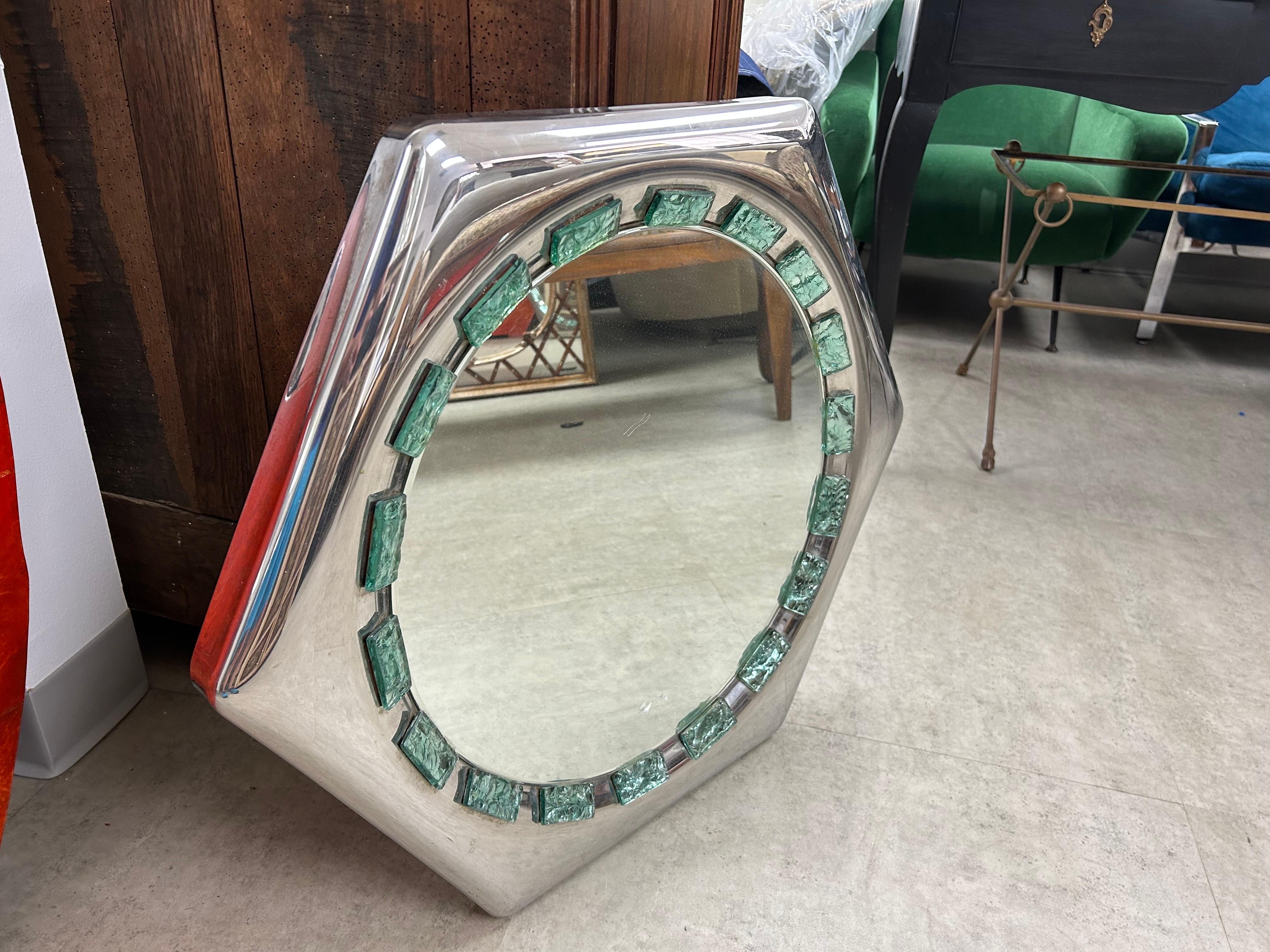 Verre Miroir moderne italien en chrome et verre ciselé en vente