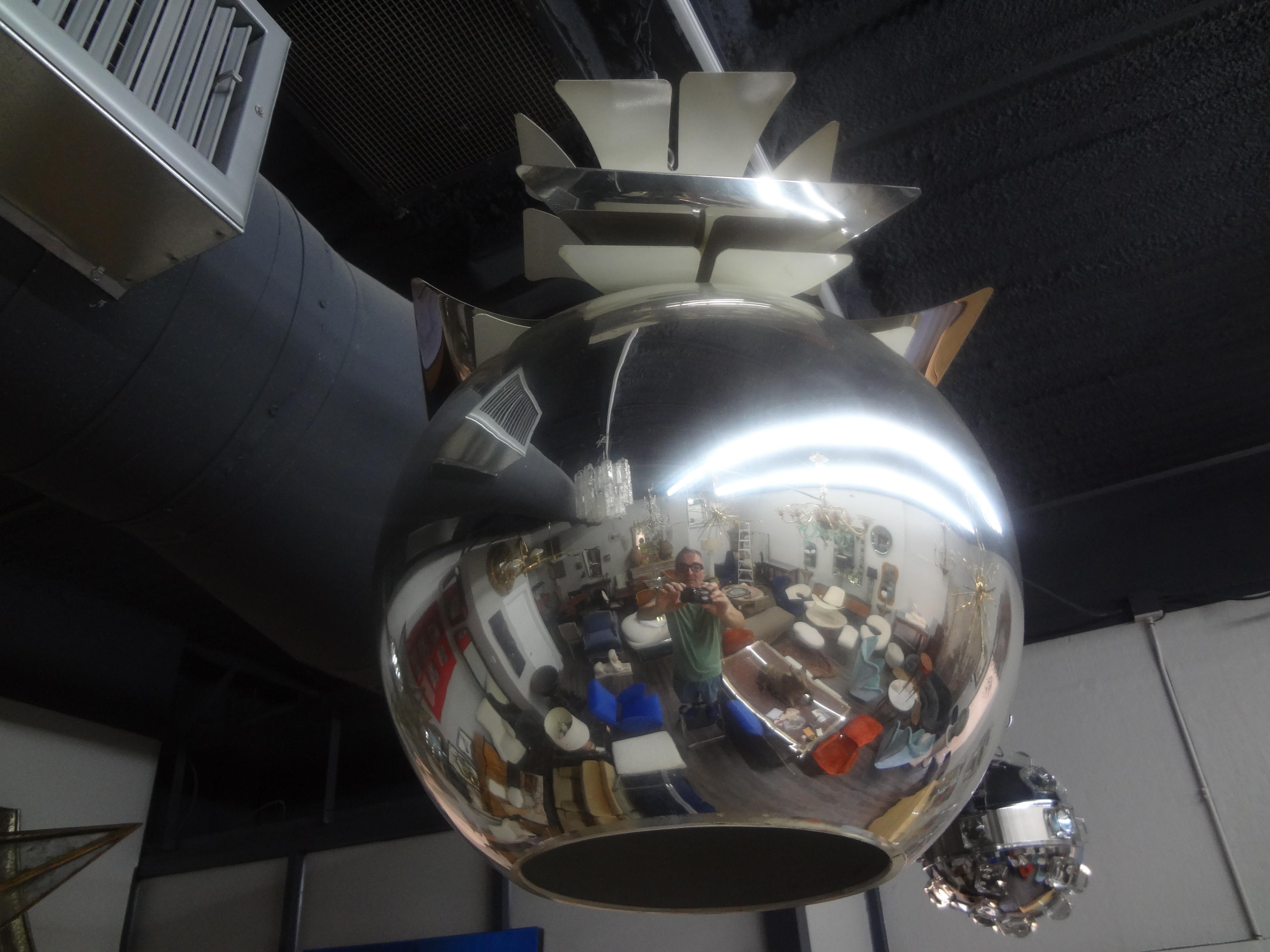 Italian Modern Chrome And Glass Chandelier Orb Lantern For Sale 9