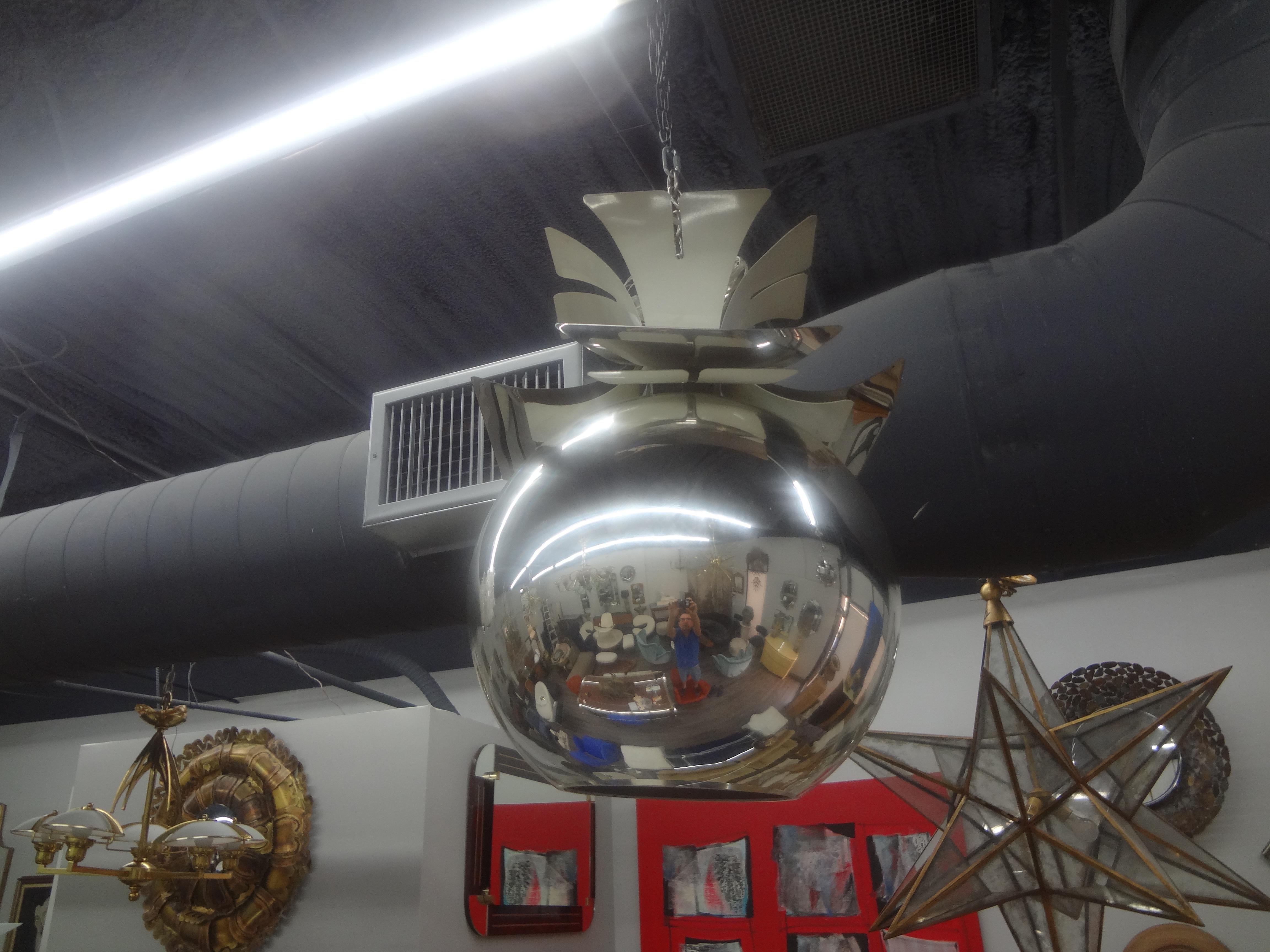 Italian Modern Chrome And Glass Chandelier Orb Lantern In Good Condition For Sale In Houston, TX