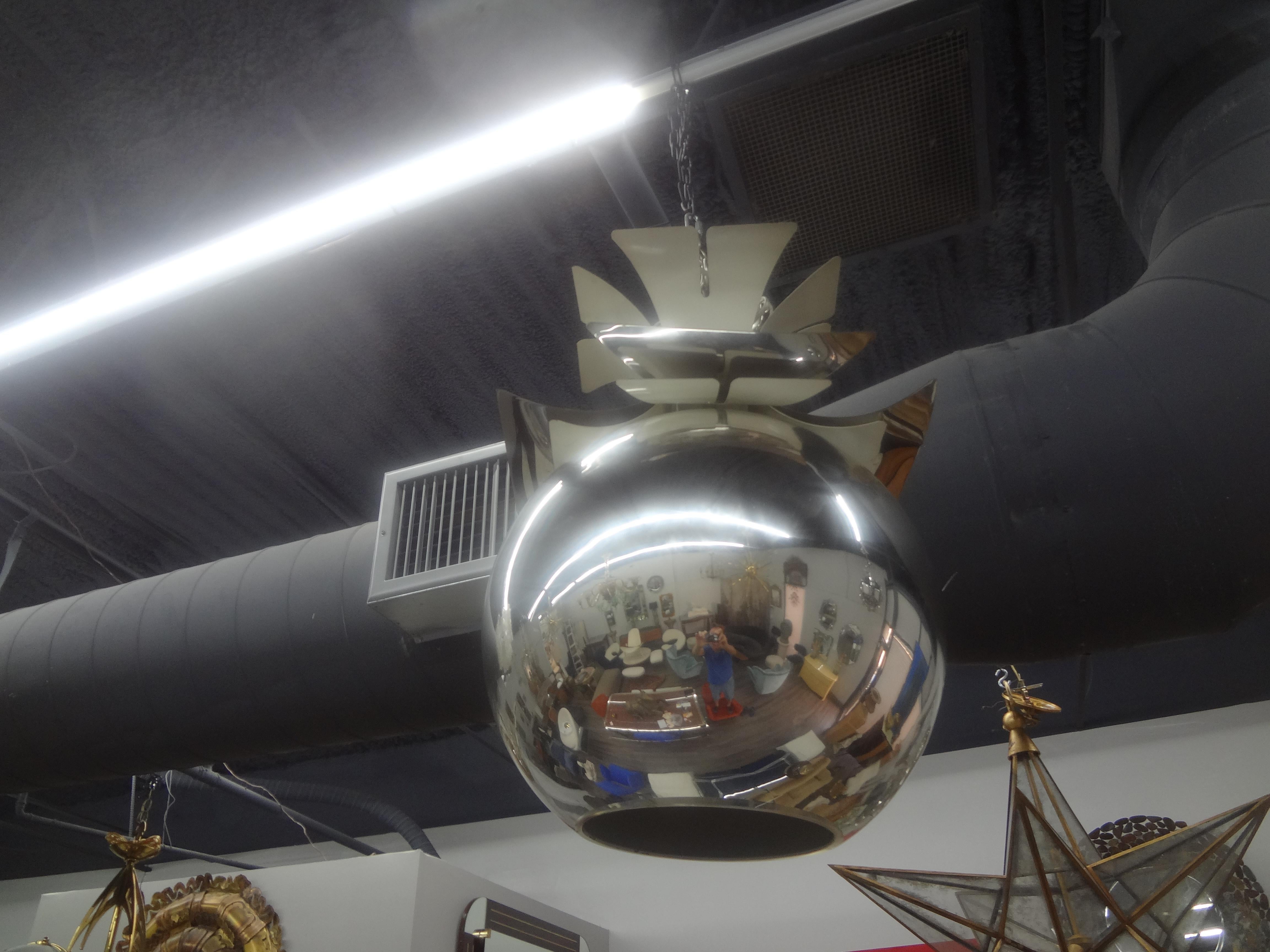 Late 20th Century Italian Modern Chrome And Glass Chandelier Orb Lantern For Sale