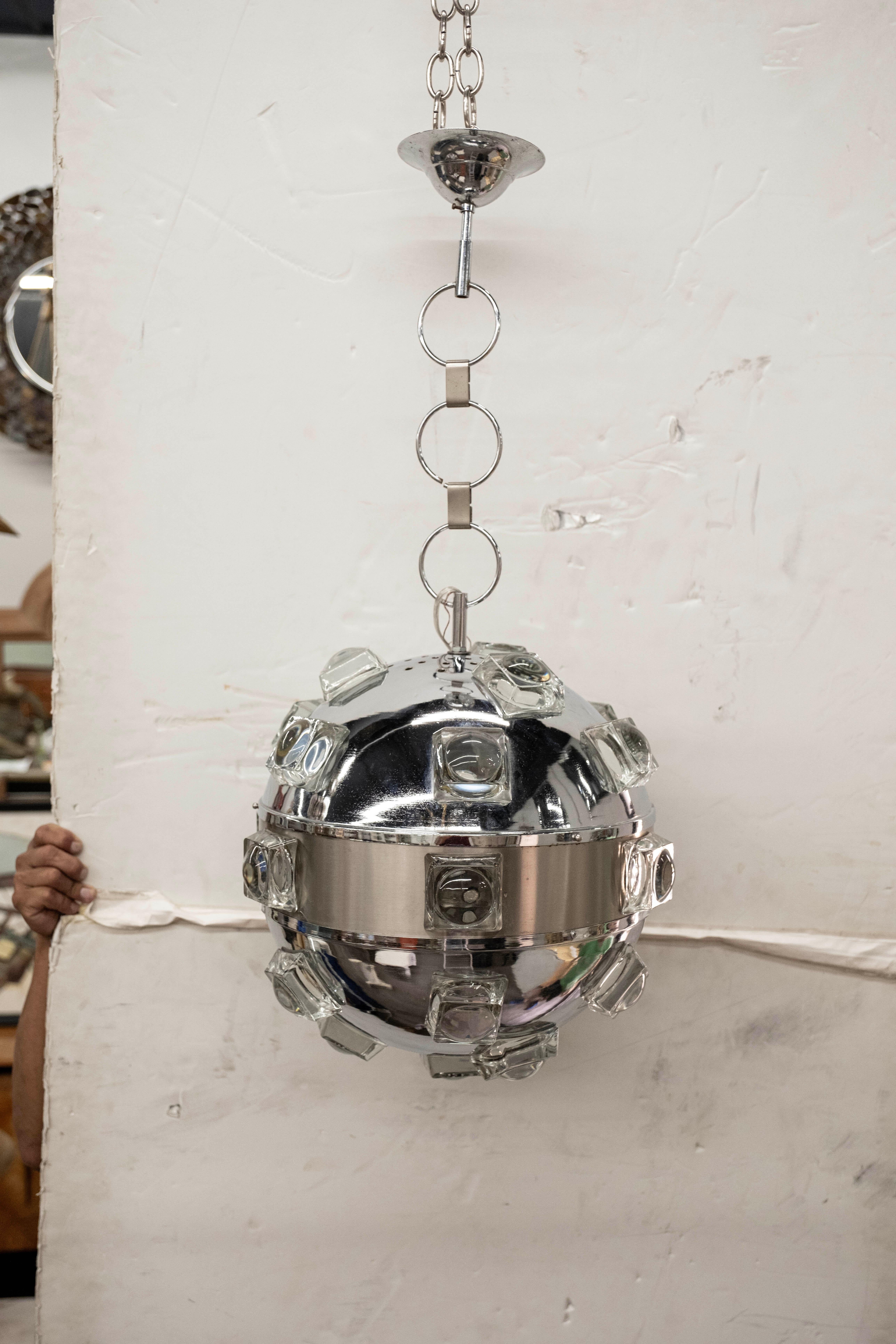 Italian Modern Chrome and Glass Orb Lantern by Oscar Torlasco For Sale 5