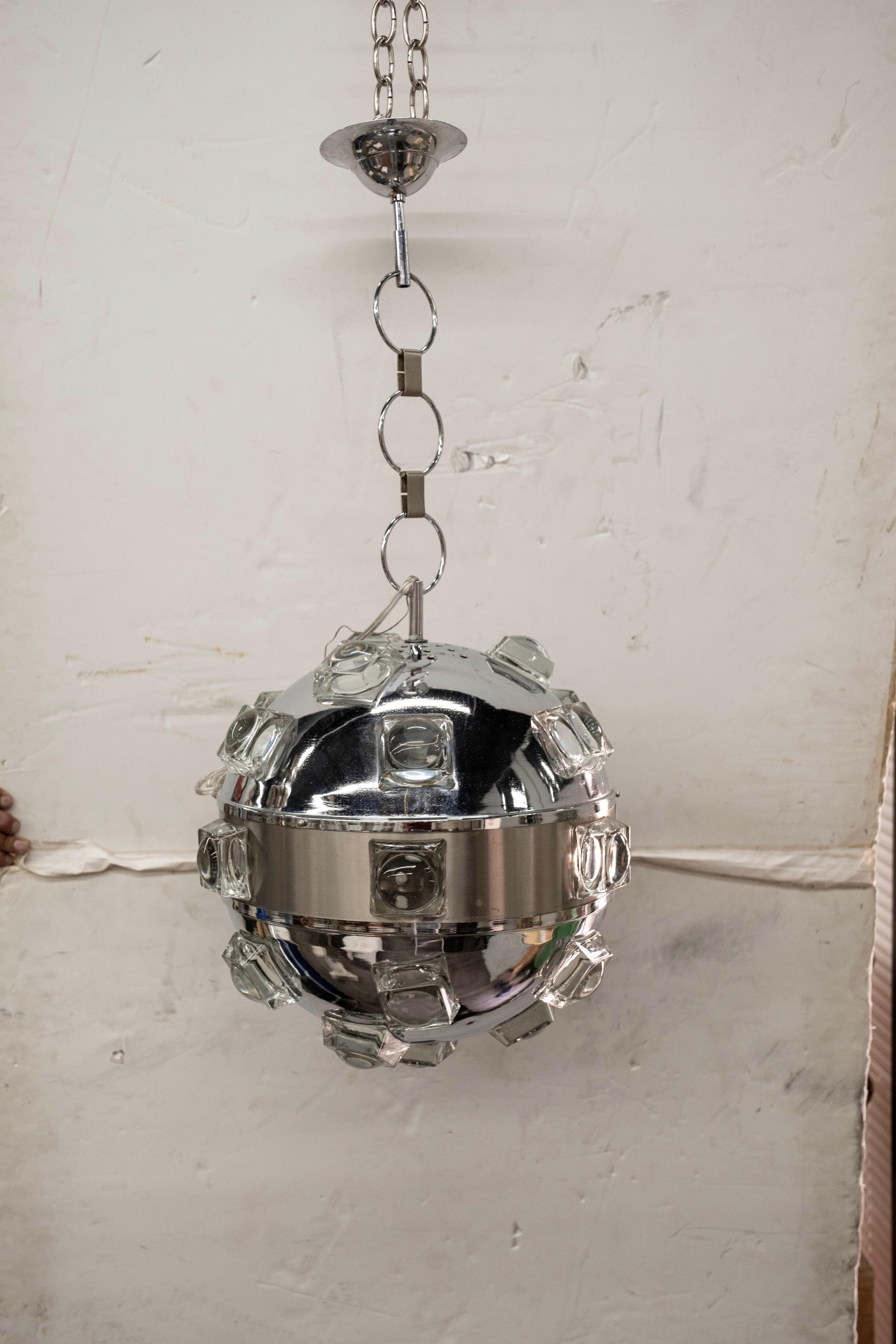 Mid-Century Modern Italian Modern Chrome and Glass Orb Lantern by Oscar Torlasco For Sale