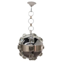 Italian Modern Chrome and Glass Orb Lantern by Oscar Torlasco