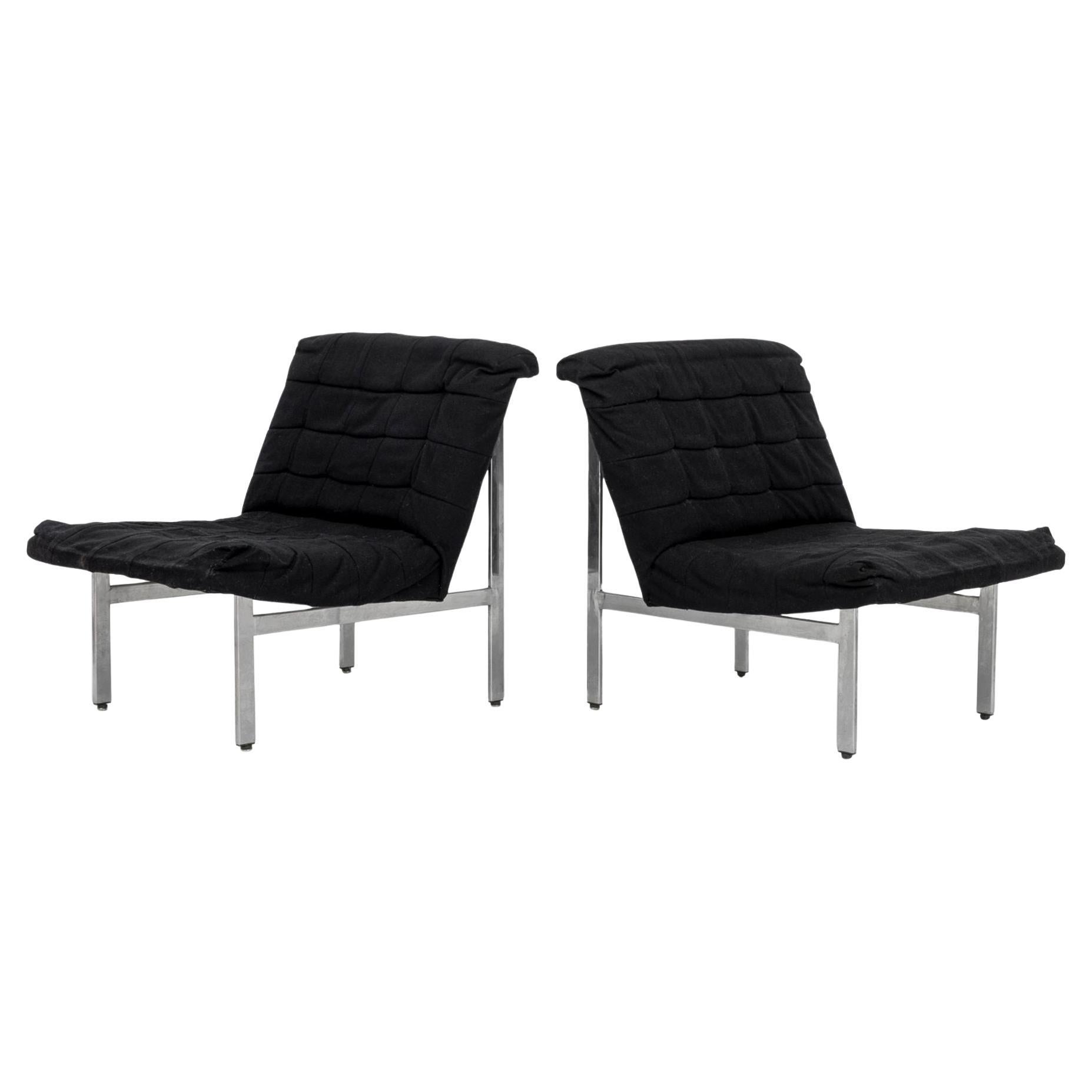 Italian Modern Chrome Lounge Chairs, Pair